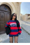 Lacivert Brooklyn Çizgili Sweat