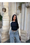 Lacivert Kontrast Reglan Crop
