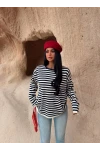 Lacivert Merserize Çizgili Triko