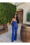 Mavi Sırt İpli Yırtmaçlı Tulum