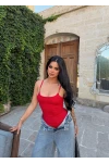 Kırmızı Metal Aksesuarlı Bodysuit