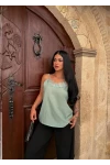 Mint Dantel Detaylı Krep Bluz