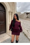 Mürdüm Modal Düşük Omuz Elbise
