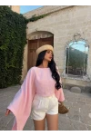 Pembe Balon Kollu Pelerin Bluz