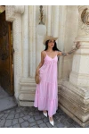 Pembe Bohem Maxi Katlı Elbise