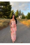 Pembe Boyun Fularlı Tül Elbise