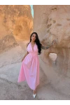 Pembe Boyundan Bağlamalı Poplin Elbise
