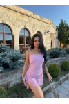 Pembe Büzgü Detaylı Marina Elbise