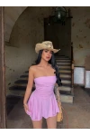 Pembe Eteği Şortlu Straplez Elbise