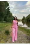 Pembe Gofre Tek Omuz İkili Takım