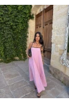 Pembe Kare Yaka Biyeli Elbise