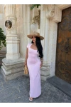 Pembe Kare Yaka Scuba Maxi Elbise
