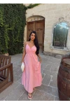 Pembe Mirelle Askılı Keten Elbise