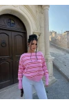 Pembe Sera Kayık Yaka Kazak