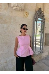 Pembe Sırt Bağcıklı Poplin Bluz