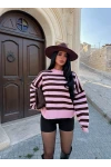 Pudra Miley Çizgili Oversize Kazak