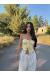 Sarı Ön Büzgülü Kelebek Crop