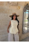 Sarı Sırt Bağcıklı Poplin Bluz