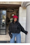 Siyah Balon Kol Süet Ceket