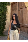 Siyah Boyundan Geçmeli Puantiyeli Crop