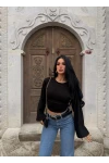 Siyah Carmen Drapeli Bluz