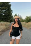 Siyah Çift Yırtmaçlı Modal Bluz