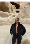 Siyah Fox Bomber Mont