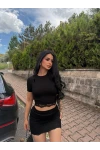 Siyah Güpürlü Etek Crop Takım
