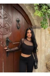 Siyah İçi Astarlı Tül Crop