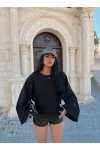 Siyah İspanyol Kol Basic Sweat
