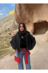 Siyah Kemerli Oversize Bomber Ceket