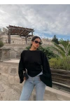 Siyah Kolları Volanlı Korse Sweat