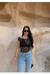 Siyah Kroşe Ajurlu Örgü Crop