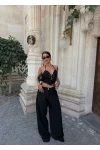 Siyah Kuşgözü Dokuma Lace Takım