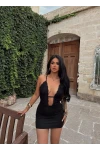 Siyah Livia Drapeli Mini Elbise
