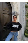Siyah London Kayık Yaka Sweat