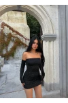 Siyah Madonna Taşlı Mini Elbise
