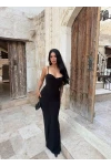 Siyah Mermaid Göğüs Gloplu Elbise