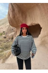 Siyah Modal Çizgili Basic Sweat