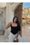 Siyah Önü Kancalı Güpürlü Büstiyer