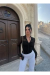 Siyah Polo Yaka Crop Gömlek