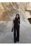 Siyah Viona Sırt Dekolte Fitilli Takım