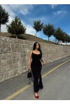 Siyah Yırtmaçlı Degaje Yaka Elbise