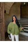 Yeşil Batwing Oversize Triko Kazak