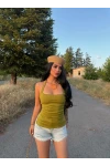 Yeşil Çift Yırtmaçlı Modal Bluz