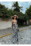 Zebra Yan Pencereli Maxi Elbise