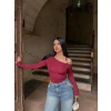 Bordo Omuz Aksesuarlı Bluz