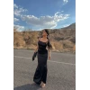 Siyah Sırt Büzgülü Saten Long Elbise
