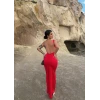Kırmızı Sırt Açık Long Elbise