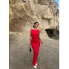 Kırmızı Sırt Açık Long Elbise